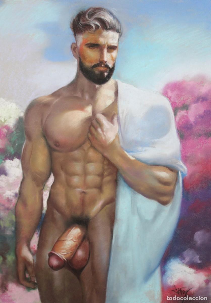 Arte: DOMINGO ALVAREZ GOMEZ (1942) DIBUJO A PASTEL. DESNUDO MASCULINO