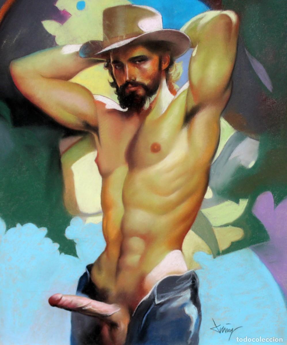 Arte: DOMINGO ALVAREZ GOMEZ (1942) DIBUJO A PASTEL. DESNUDO MASCULINO