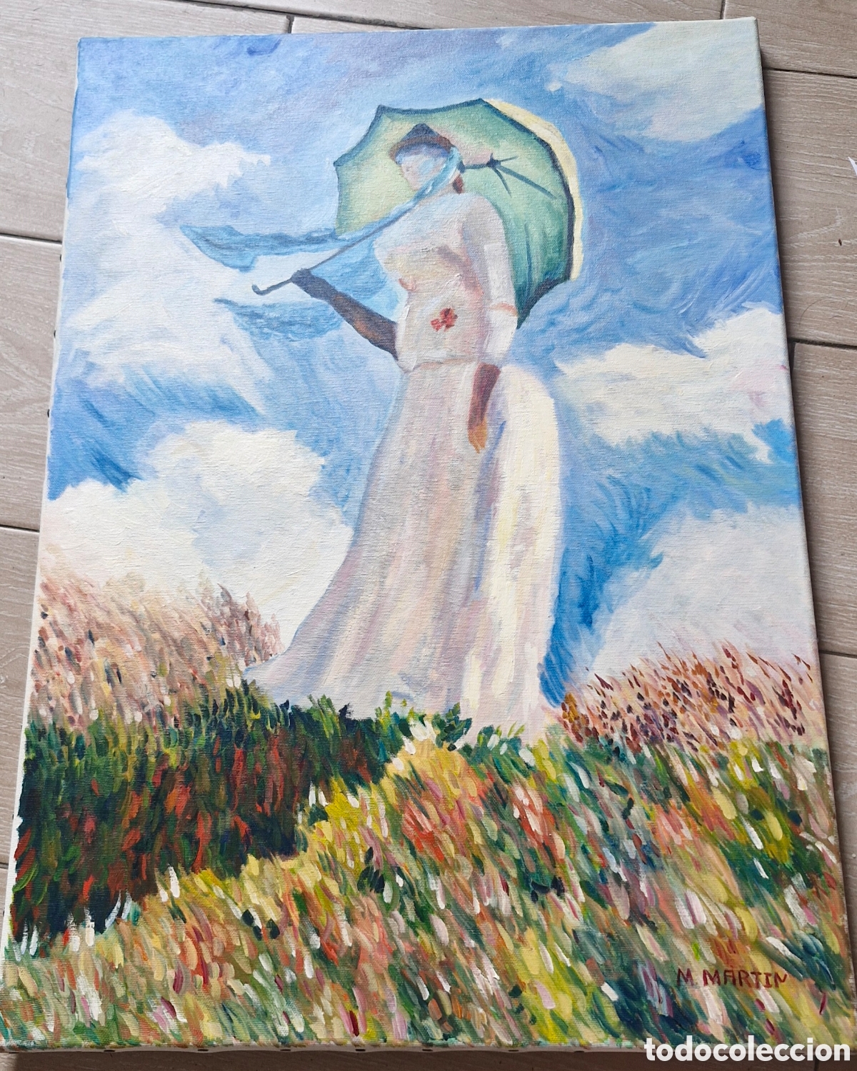 Arte: Cuadro original Mujer con sombrilla firmado por M. Martin. Una pieza art&iacute;stica que evoca la belleza