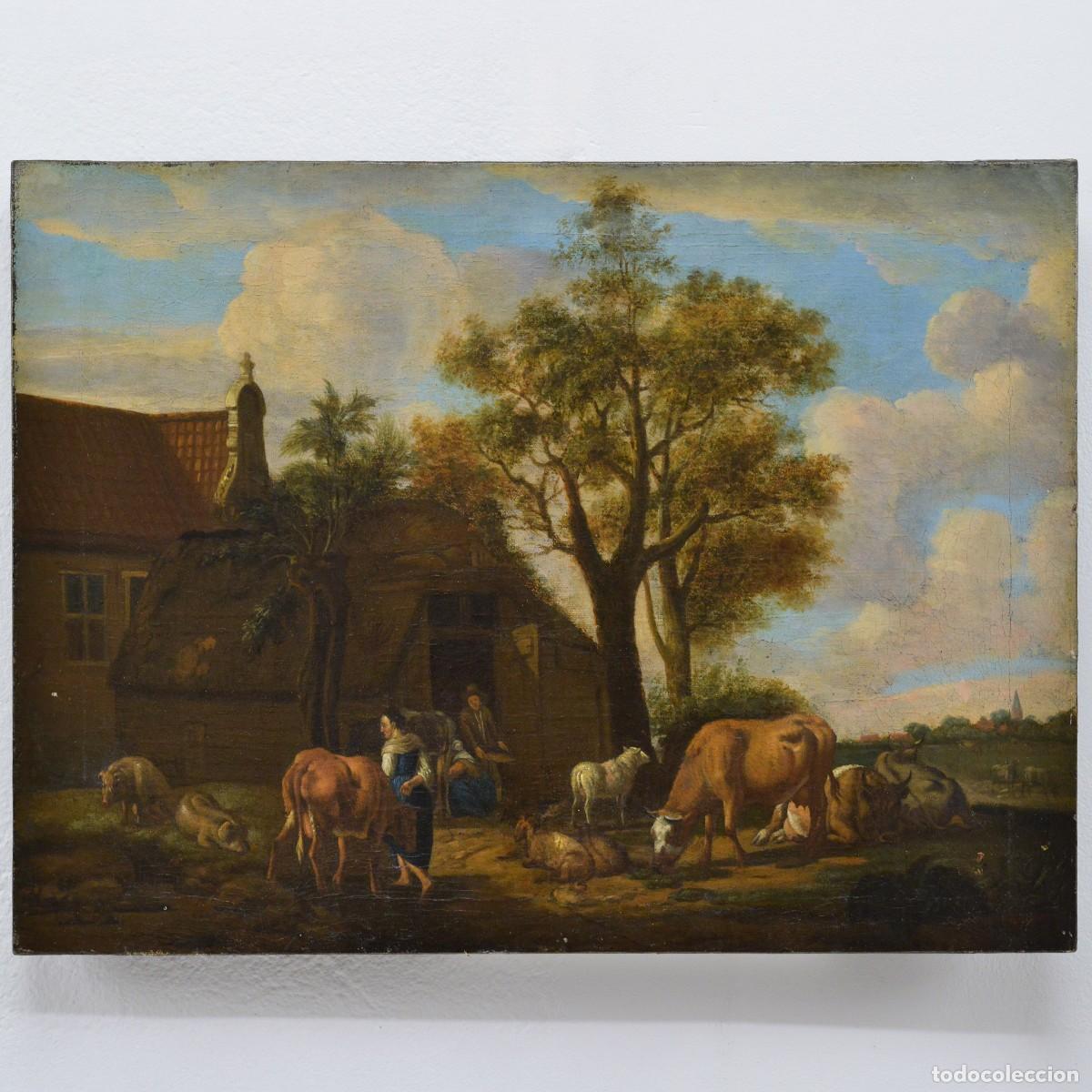 Arte: Original 17th Century Baroque Pastoral Farmyard Scene Old Master Oil Painting