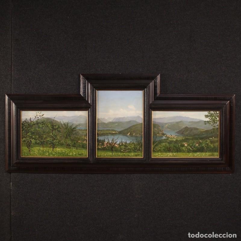 Arte: Tr&iacute;ptico de pinturas del siglo XX con vista al lago de Lugano.