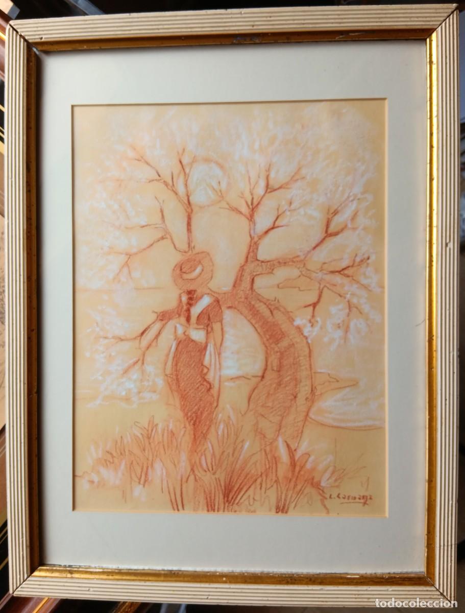 Arte: LARRINAGA (ATRIBUIDO A LUIS LARRINAGA) - DIBUJO ENMARCADO MADERA Y CRISTAL ANTIREFLEJOS 45 X 34,5.