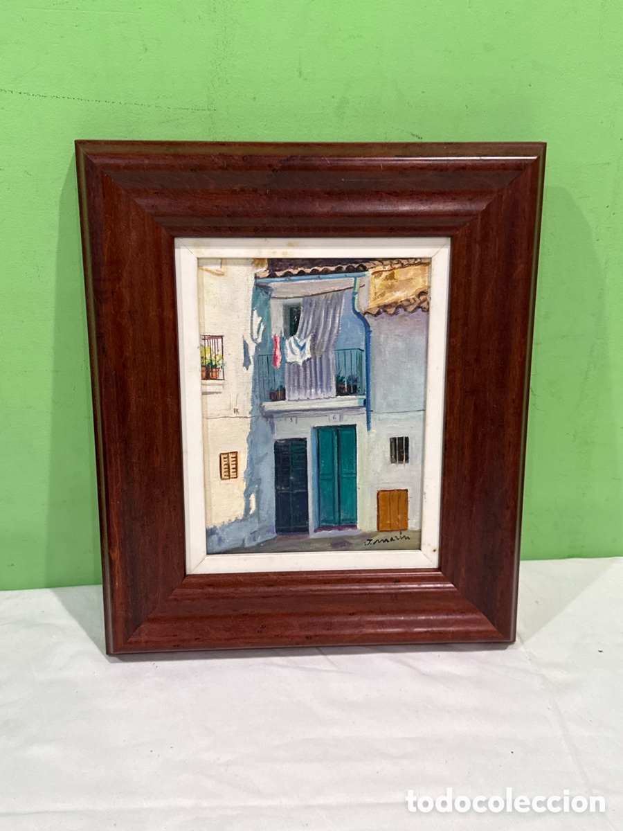 Arte: &Oacute;leo sobre lienzo Casco Antiguo Palma de Mallorca firmado J Mar&iacute;n enmarcado