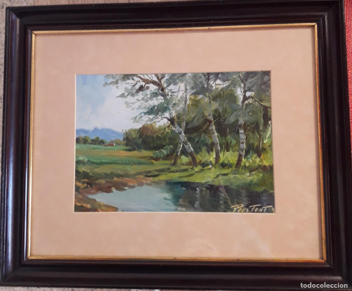 Arte: CUADRO ANTIGUO PINTADO AL &Oacute;LEO, CON PAISAJE, FIRMA POUS FONT.