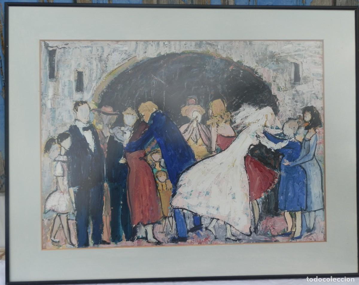 Arte: &Oacute;leo expresionista sobre cart&oacute;n, enmarcada con paspart&uacute; y protegida con cristal. Sin firmar