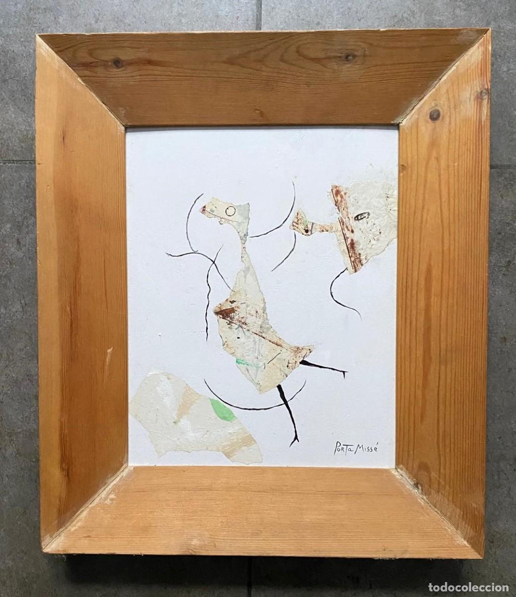 Arte: Jos&eacute; Porta Miss&eacute;, figura surrealista, collage, t&eacute;cnica mixta, t&iacute;tulo Prisa, firmado, con marco.