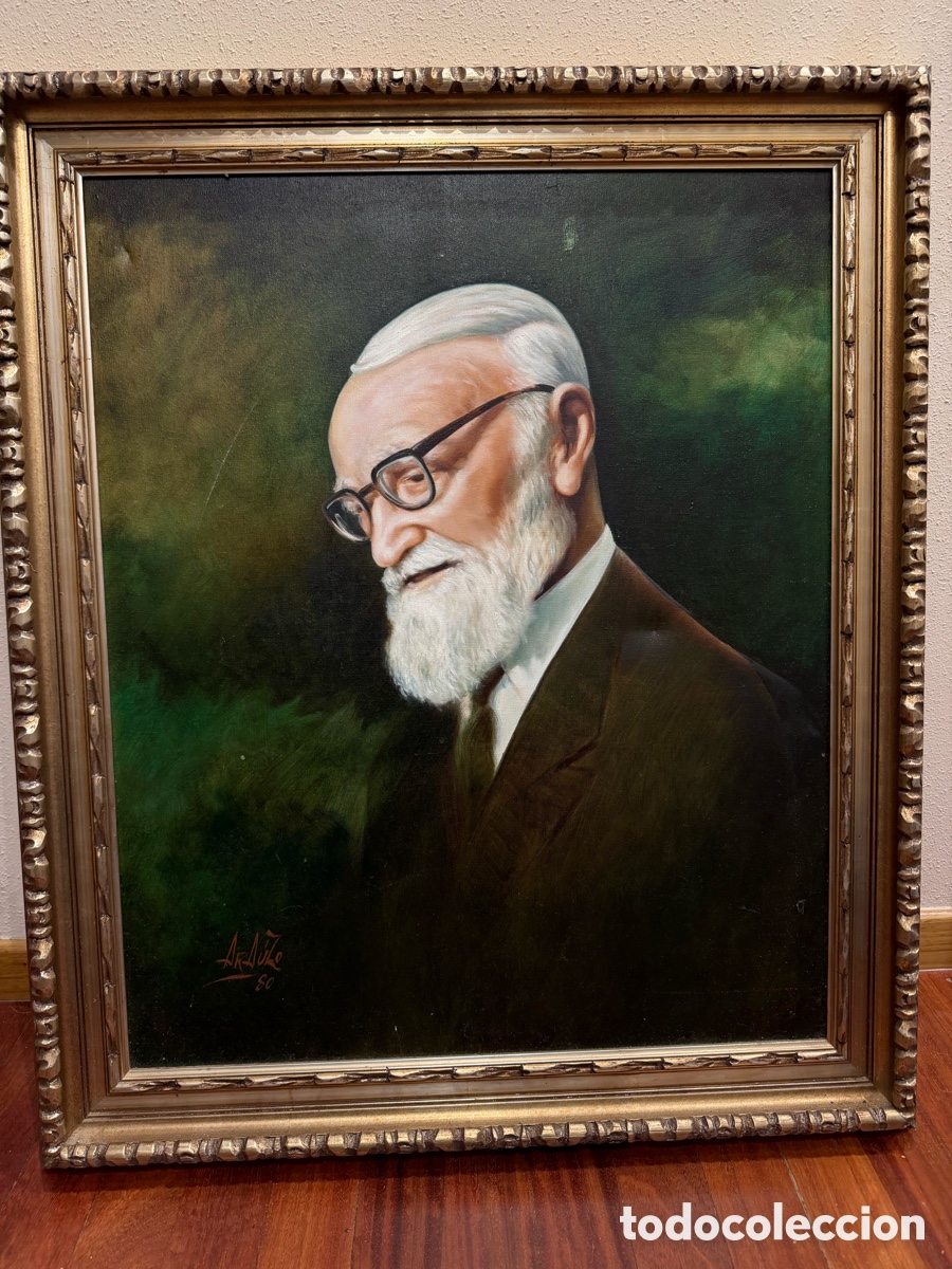 Arte: &Oacute;leo sobre lienzo - Retrato de Caballero - Firmado ARA&Uacute;JO (1980) - 87x74 cm