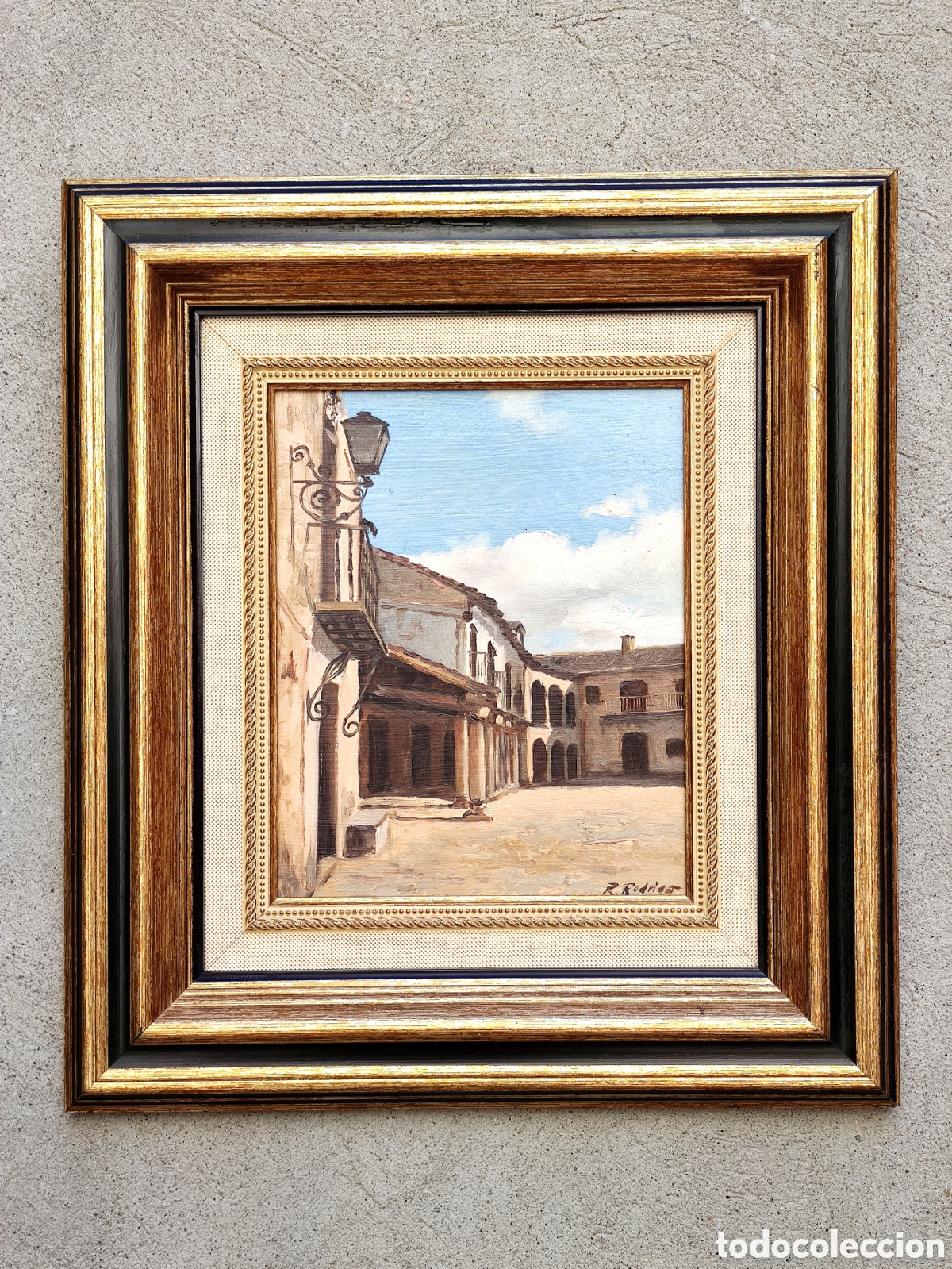 Arte: Cuadro &oacute;leo sobre tabla R. Rodrigo - Jos&eacute; Luis Ramos Rodrigo &rdquo;Plaza de pueblo&rdquo;
