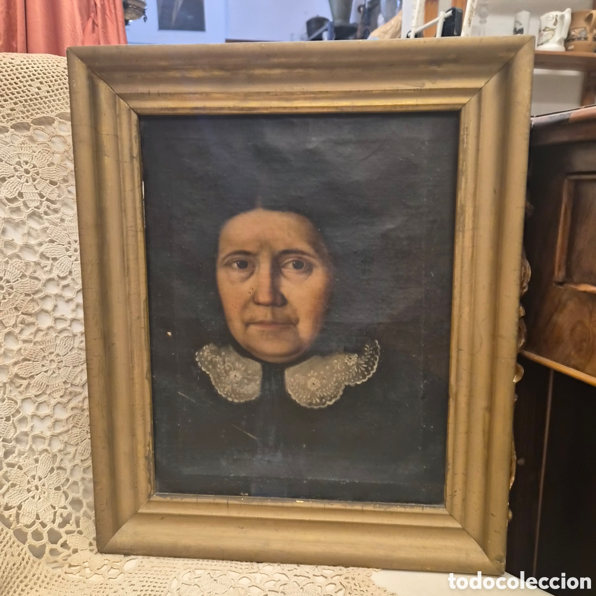 Arte: Oleo sobre lienzo Siglo XIX retrato mujer en la penumbra