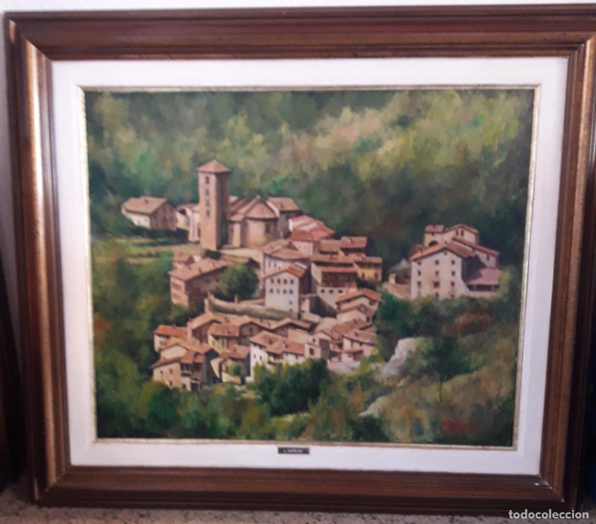 Arte: CUADRO ANTIGUO, PINTADO AL &Oacute;LEO SOBRE LIENZO, PEQUE&Ntilde;O PUEBLO, FIRMA ENFRUNS.