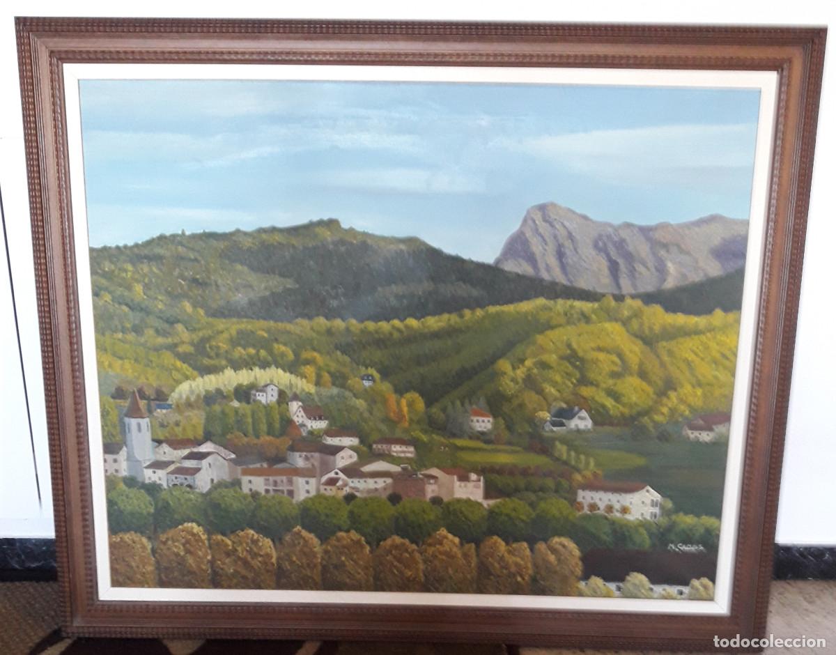 Arte: CUADRO ANTIGUO PINTADO AL &Oacute;LEO SOBRE LIENZO, VILADRAU( LES AGUDES),FIRMA M.CAMPS.