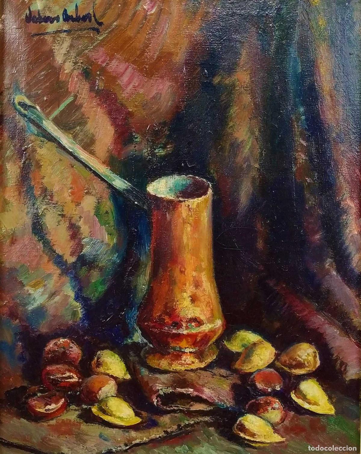 Arte: CARLOS VALERO ARBIOL. BODEG&Oacute;N CON ALMENDRAS Y CASTA&Ntilde;AS. &Oacute;LEO SOBRE LIENZO. ESPA&Ntilde;A. CIRCA 1920