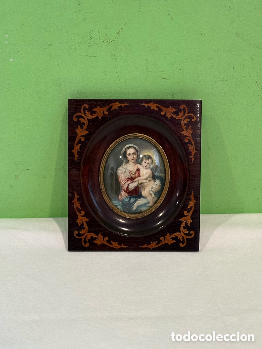 Arte: &Oacute;leo en miniatura sobre marfil firmado - Retrato femenino S. XIX - Marco de marfil Bajo cristal