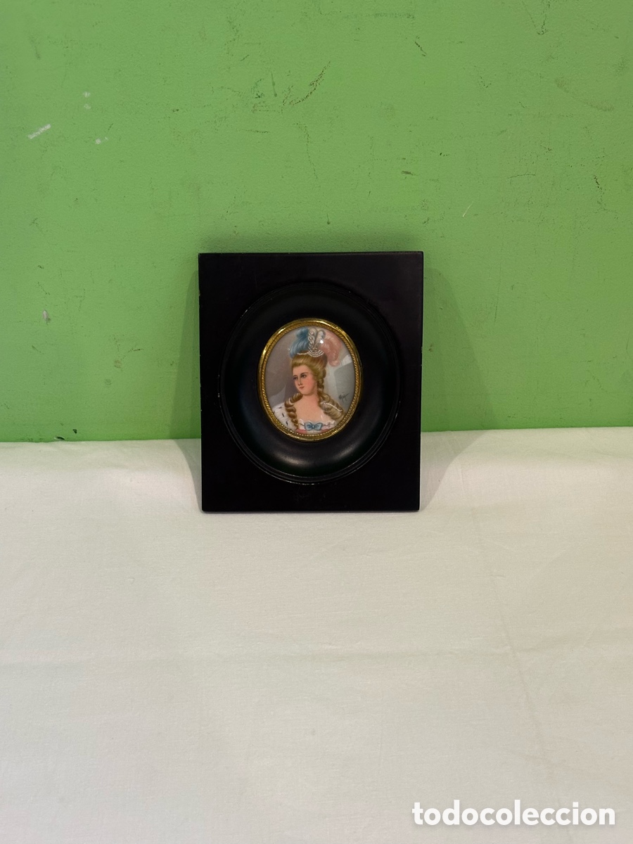 Arte: &Oacute;leo en miniatura sobre marfil firmado - Retrato femenino S. XIX - Marco de marfil Bajo cristal