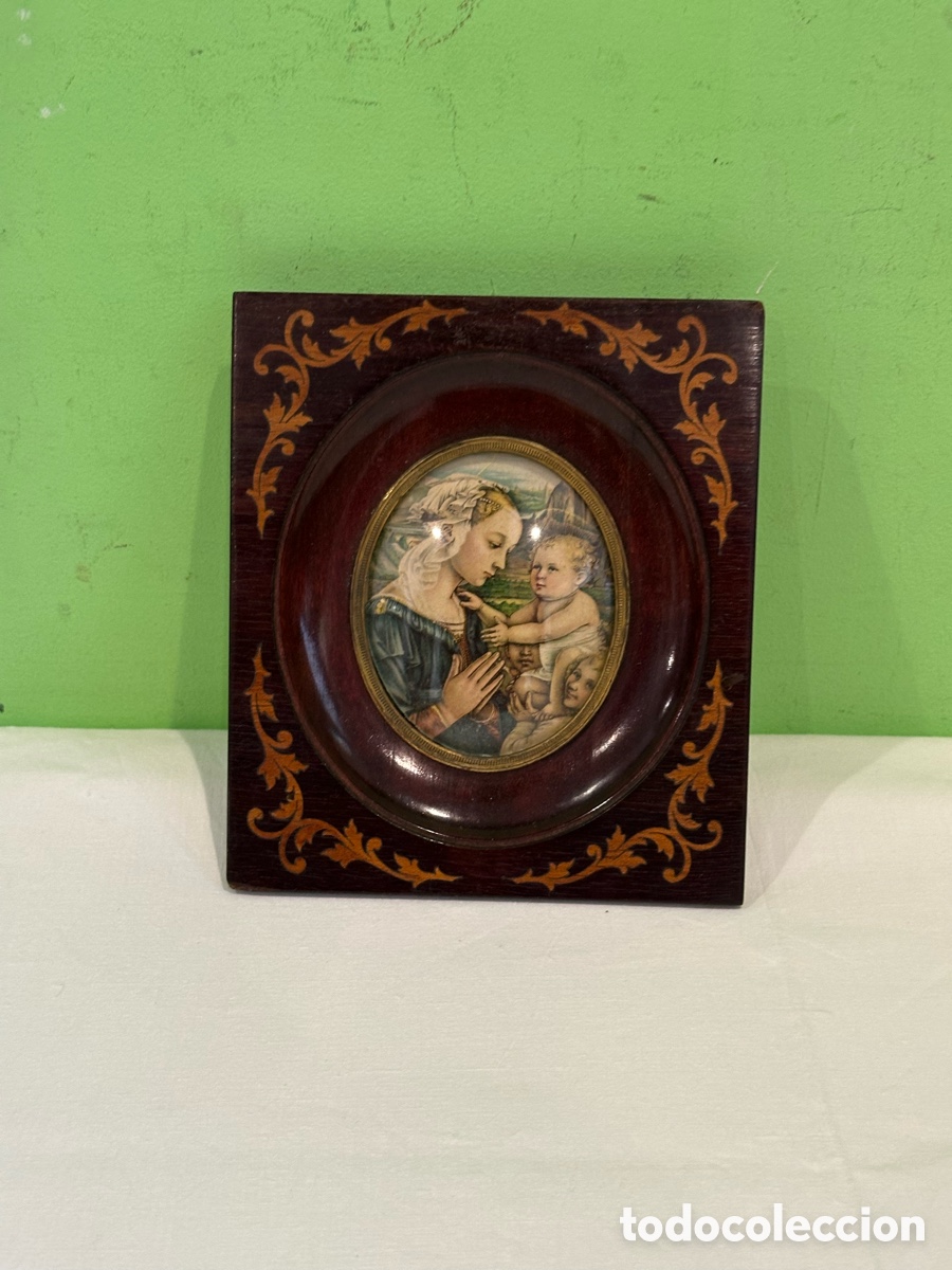 Arte: &Oacute;leo en miniatura sobre marfil firmado - Retrato femenino S. XIX - Marco de marfil Bajo cristal