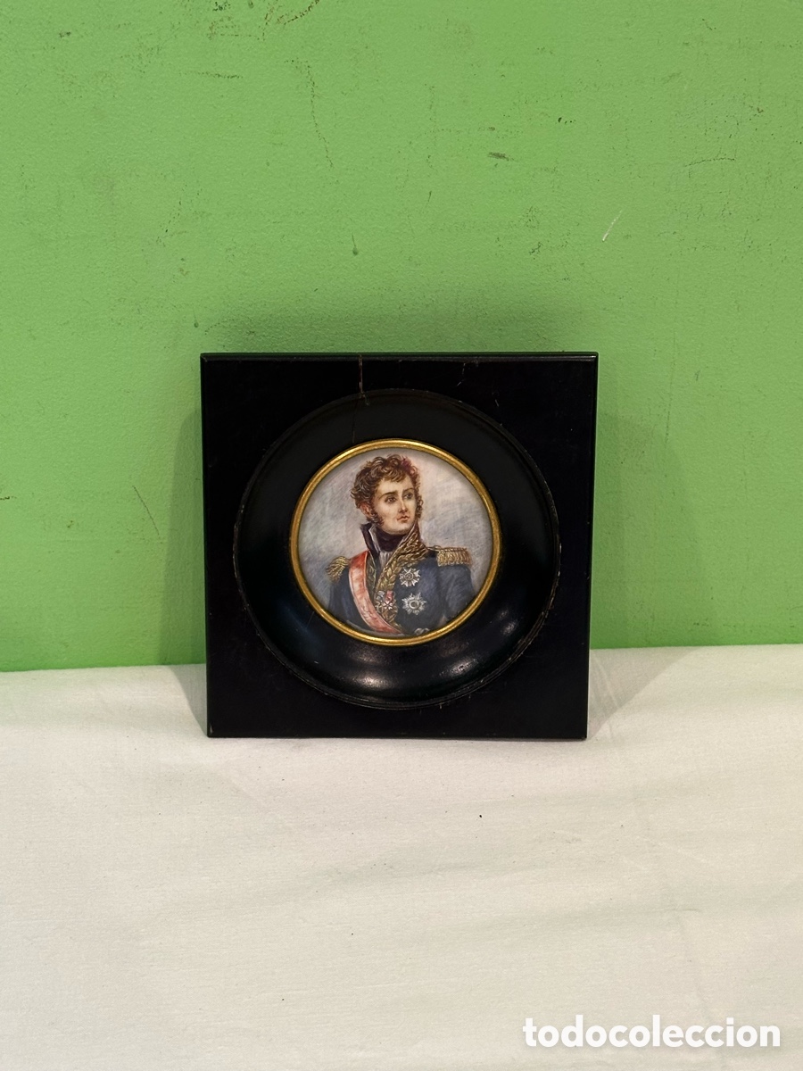 Arte: &Oacute;leo en miniatura sobre marfil firmado - Retrato femenino S. XIX - Marco de marfil Bajo cristal