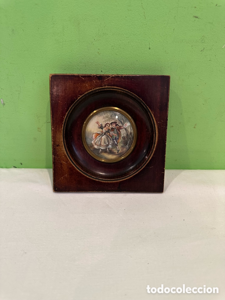 Arte: &Oacute;leo en miniatura sobre marfil firmado - Retrato femenino S. XIX - Marco de marfil Bajo cristal