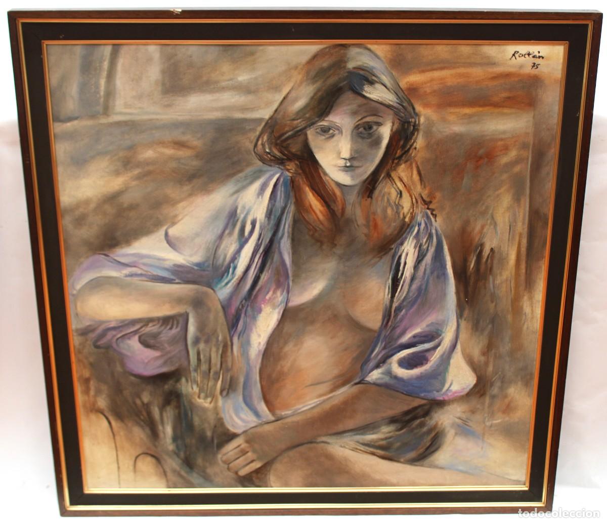 Arte: JORDI ROLL&Aacute;N LAHOZ (BARCELONA, 1940) OLEO SOBRE TELA DEL A&Ntilde;O 1975. RETRATO FEMENINO. GRAN TAMA&Ntilde;O