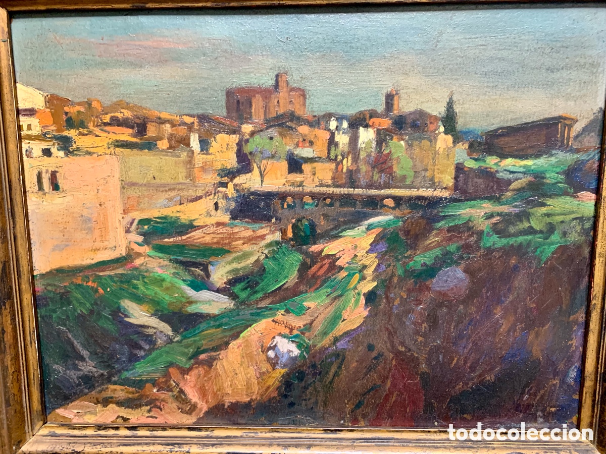 Arte: Miquel Gispert Vila 1888-1974, vista de Caldes de Montbui, 44x33 obra y 56x45 con marco
