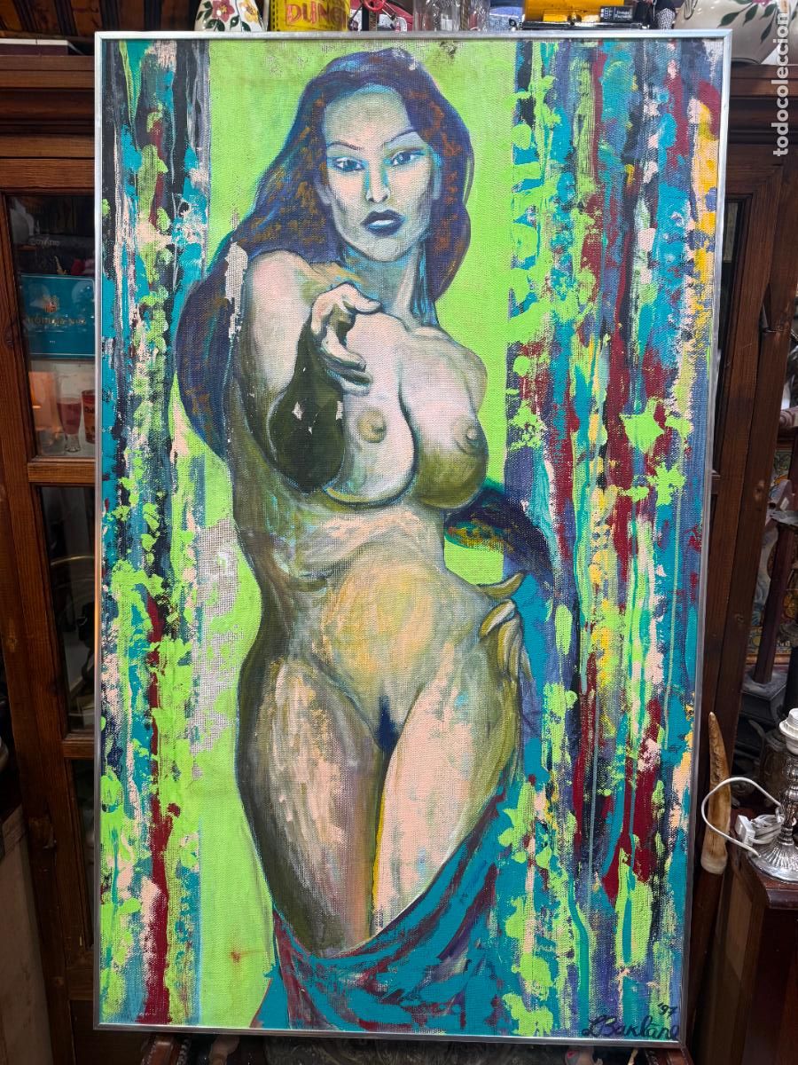 Arte: PINTURA SOBRE LIENZO RETRATO MUJER DESNUDA FIRMADO POR LA ARTISTA BAKLANE - MEDIDA 117X70 CM