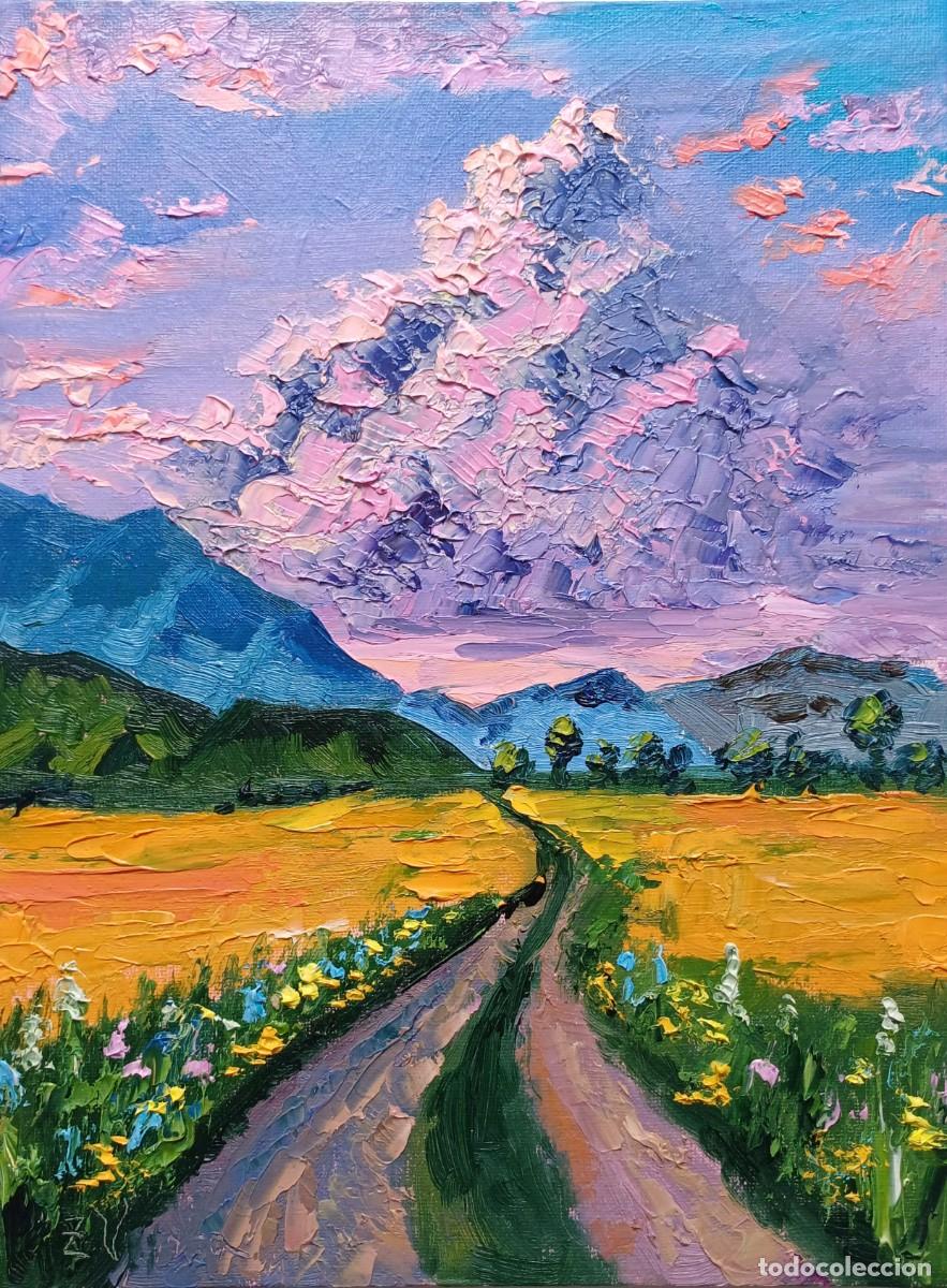 Arte: Paisaje de Carretera Toscana Arte Mural de Campos Dorados Pintura Cielo On&iacute;rico Arte Original