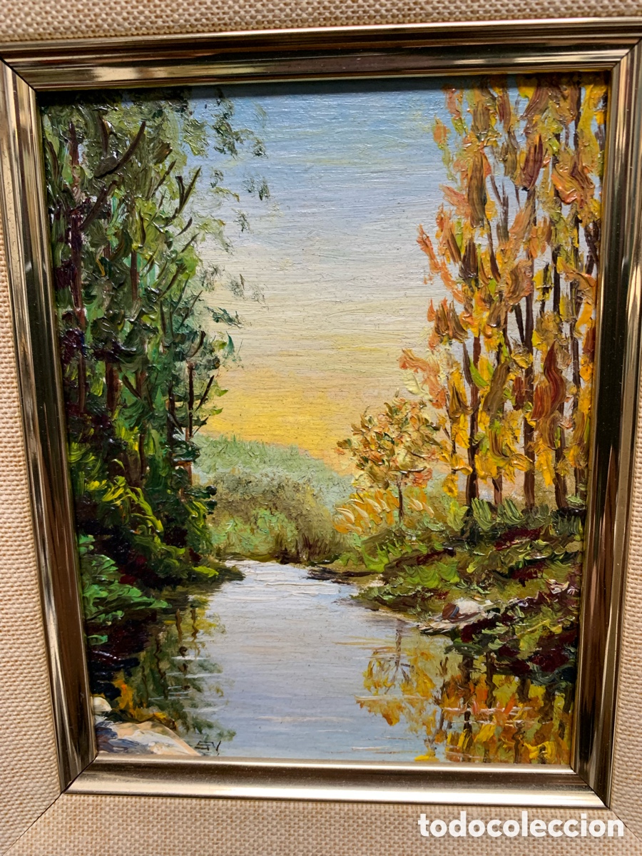 Arte: Sanfeliu Vila, vista de Sant Quirze Safaja, 9,5x12,5 obra y 31x34 con marco