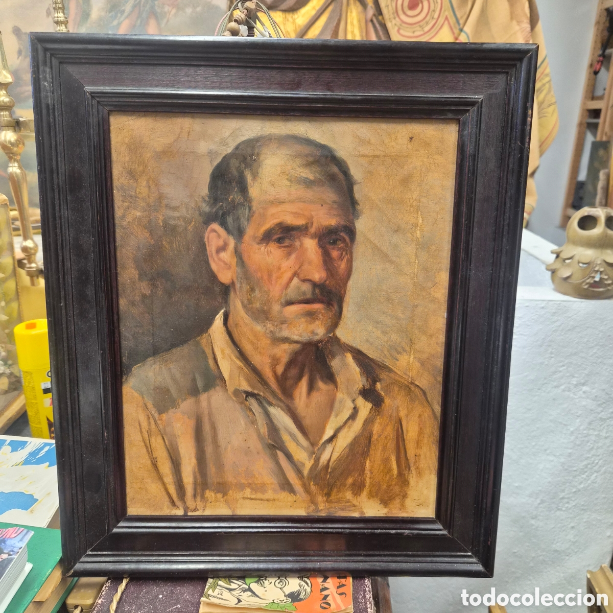 Arte: &Oacute;leo sobre lienzo retrato masculino Siglo XIX escuela valenciana