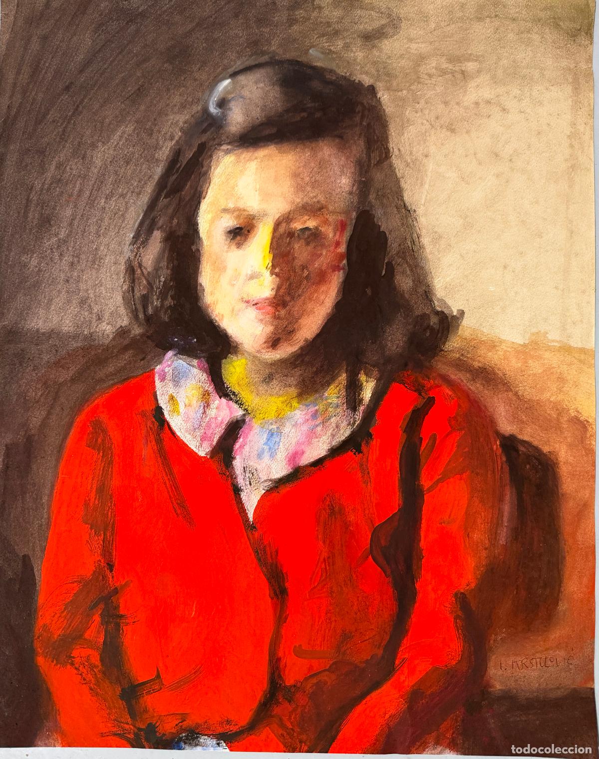 Arte: Ivan Krstulovic , autor Croata , retrato femenino , t&eacute;mpera sobre papel , R726