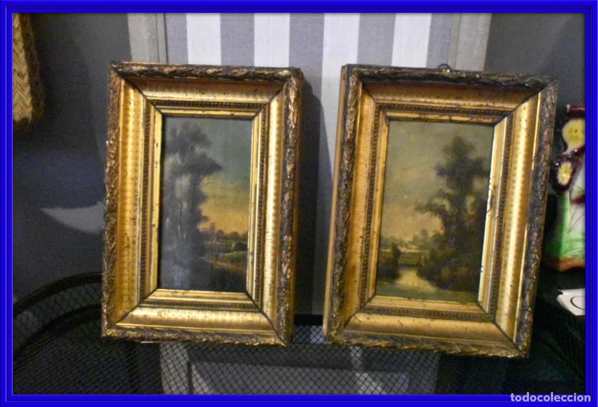 Arte: Pareja de aniguos cuadros oleos sobre lienzo de paisajes