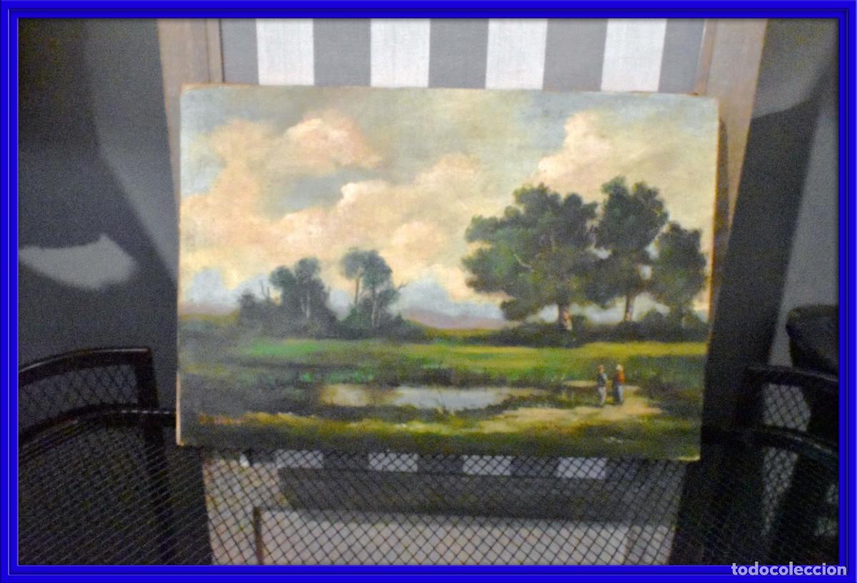Arte: Cuadro antiguo oleo sobre lienzo de un paisaje del XIX