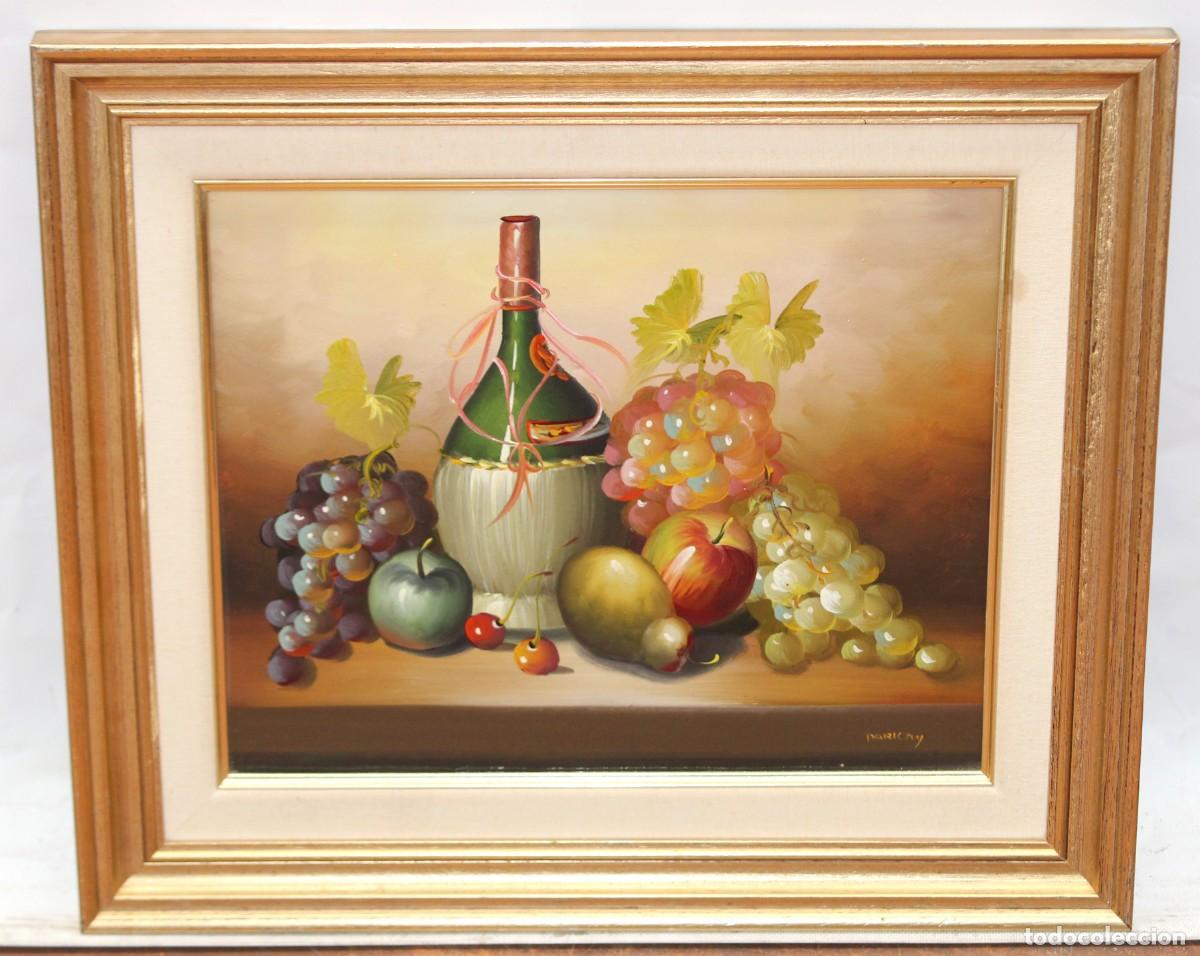 Arte: ESCUELA EUROPEA (SIGLO XX) OLEO SOBRE TELA. BODEGON DE UVAS Y VINO