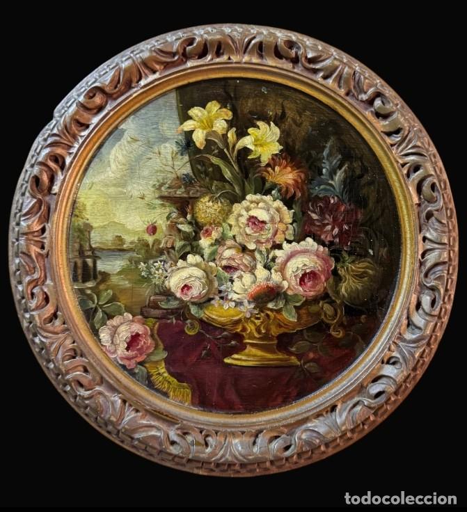 Arte: EXCELENTE JARR&Oacute;N FLORAL SOBRE TABLA - ESCUELA ITALIANA (C.1800)