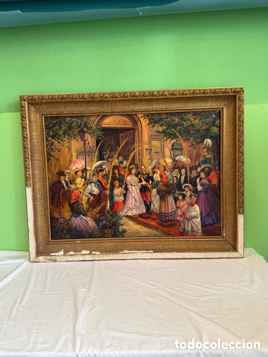 Arte: Gran &oacute;leo hist&oacute;rico firmado M. Romero boda Alfonso XIII y Victoria Eugenia escuela espa&ntilde;ola (95X70cm