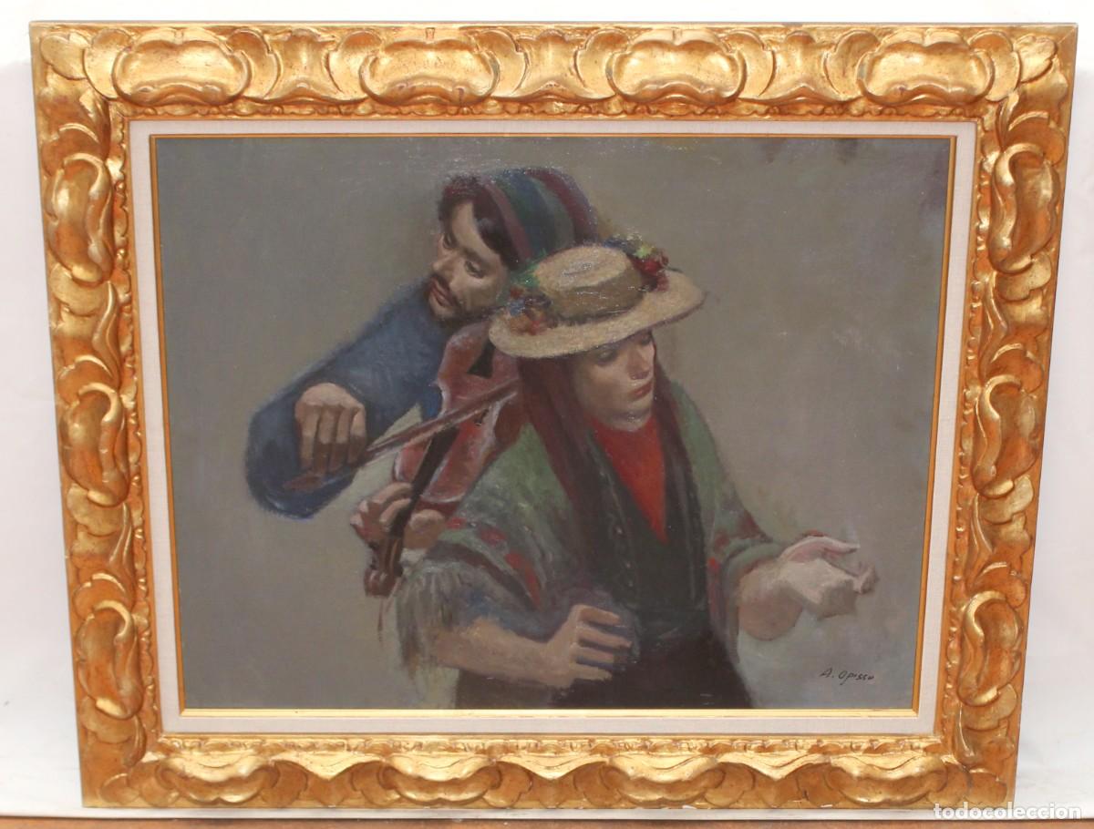 Arte: ALFREDO OPISSO CARDONA (1907 - 1980) OLEO SOBRE TELA. EL VIOLINISTA Y SU MUSA