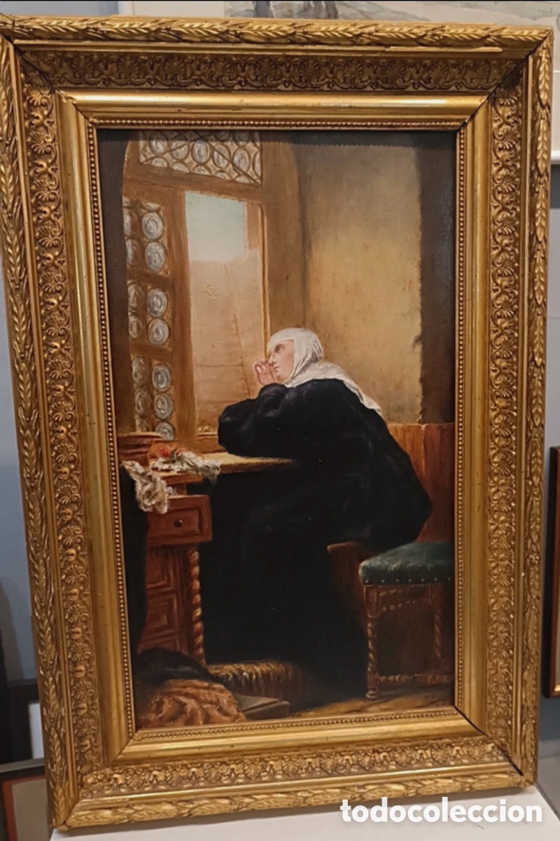Arte: &Oacute;leo antiguo firmado H. Bernat &ndash; gran marco dorado