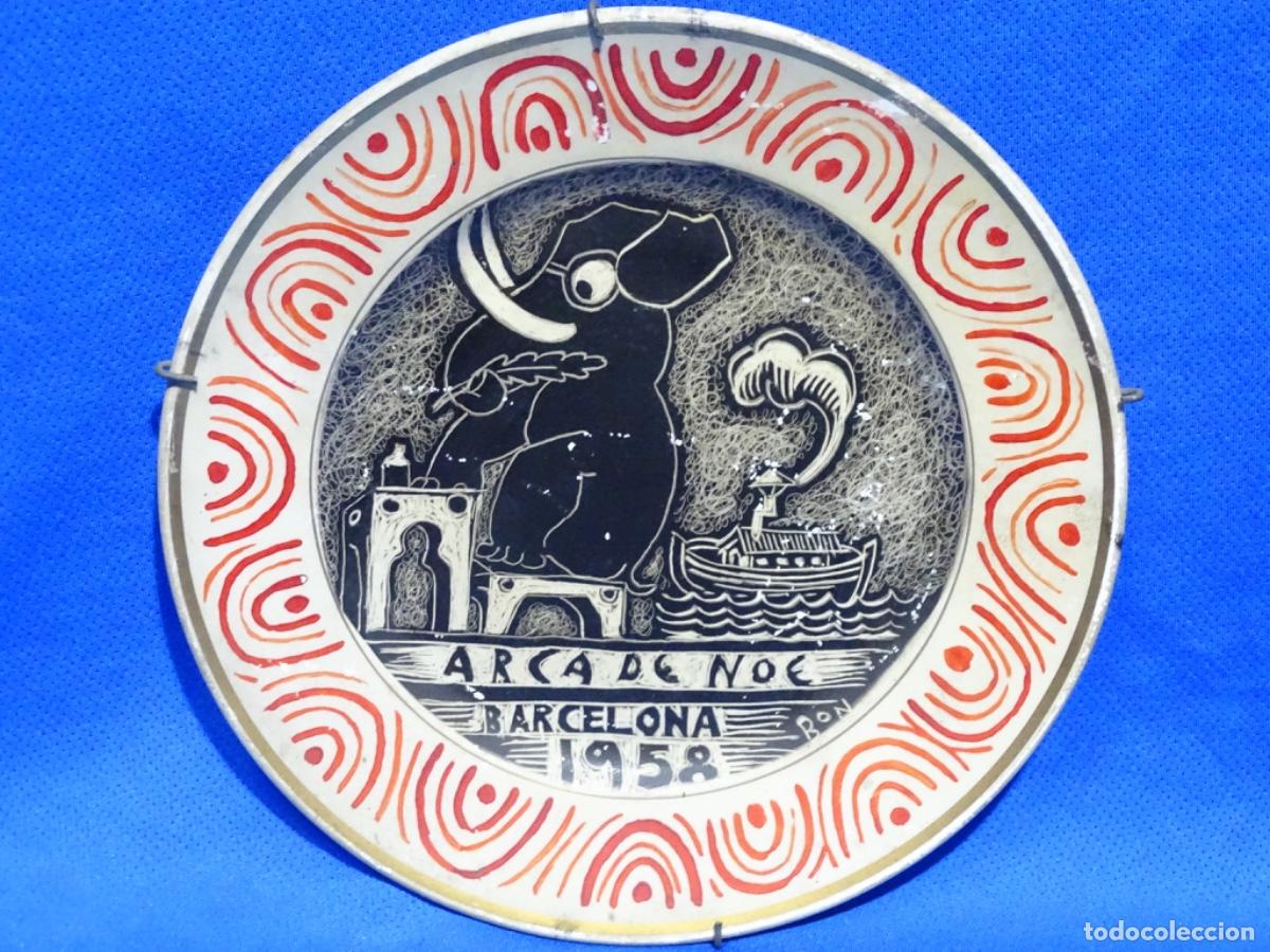Arte: PLATO PINTADO A MANO BON (ROM&Agrave; BONET SINTES). ARCA DE NO&Eacute; 1958. PORCELANA CHINA VIGO.