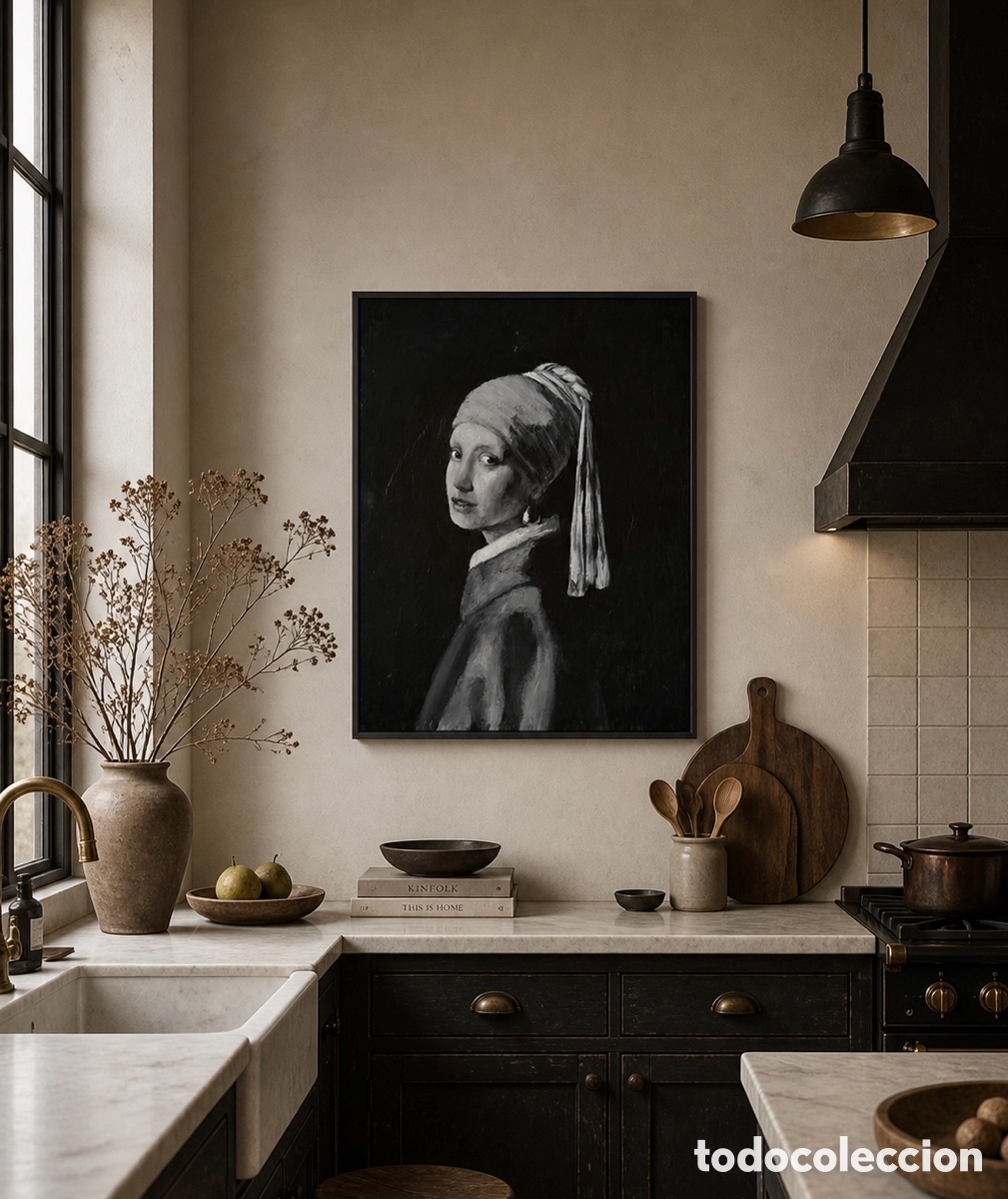 Arte: Copia de Girl with a Pearl Earring en estilo blanco y negro &mdash; pintura hecha a mano