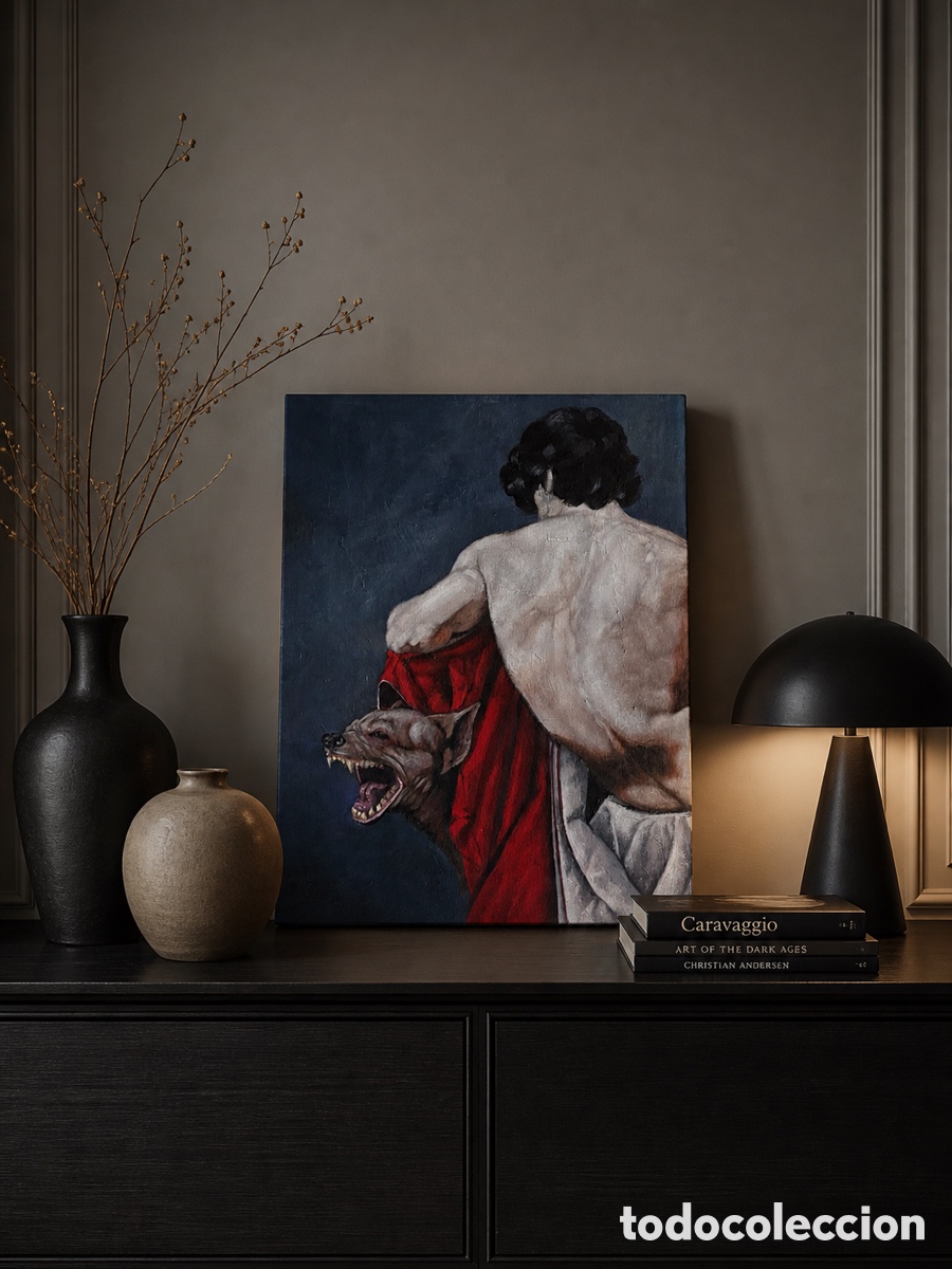 Arte: Pintura art&iacute;stica contempor&aacute;nea con figura femenina y lobo &mdash; obra hecha a mano