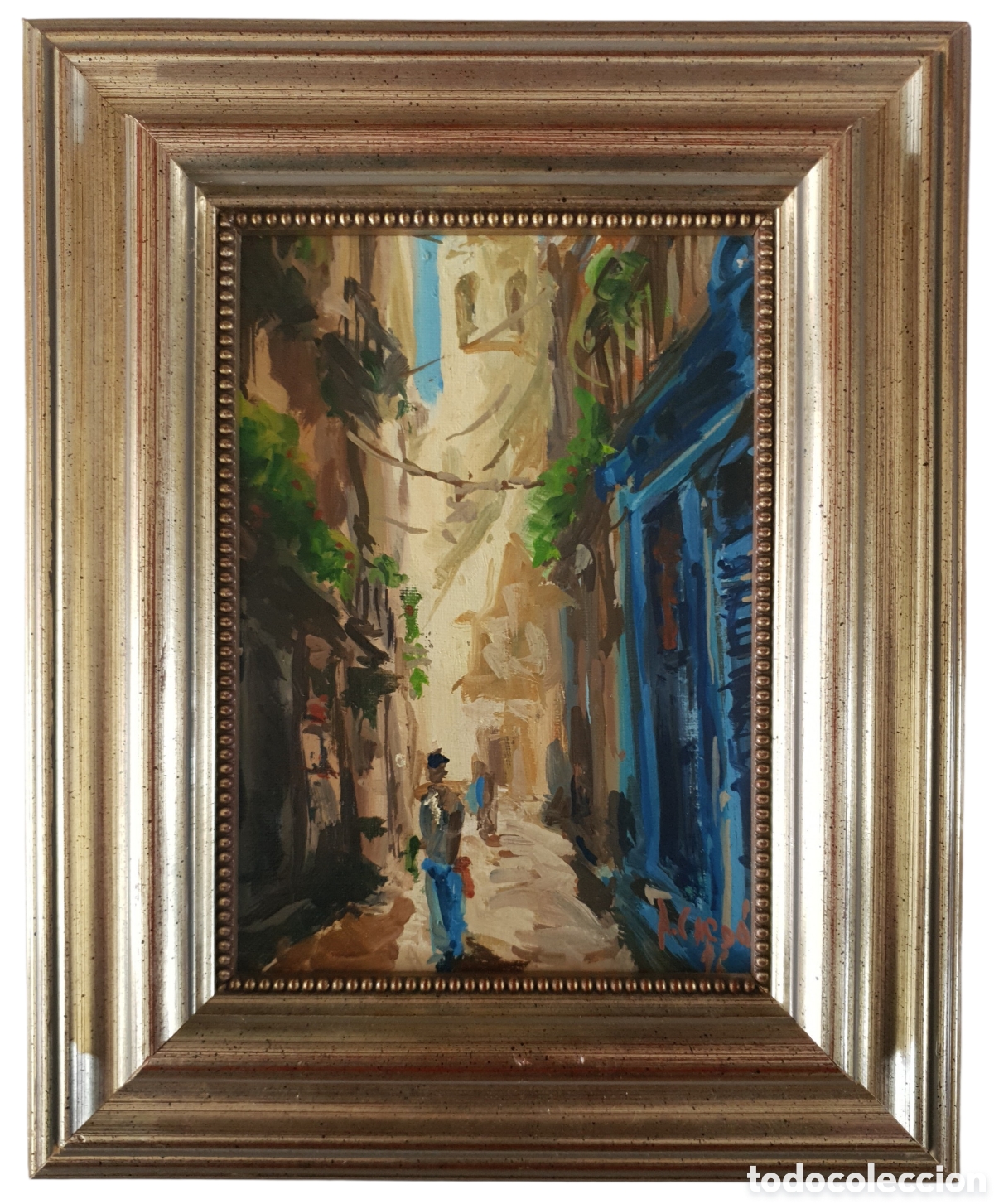 Arte: Firmado A.Card&oacute; - Callejuela de Barcelona.Oleo/Tabla.