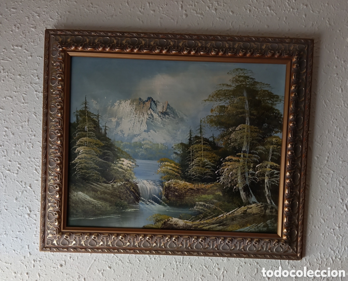 Arte: &Oacute;leo con bonito Marco en Madera de 62 X 52 cm.