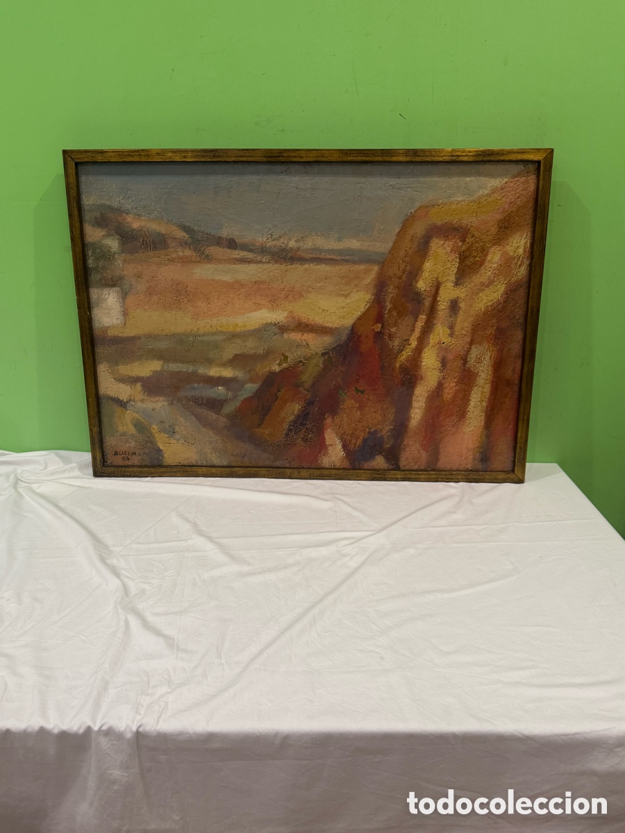 Arte: &Oacute;leo sobre lienzo Sim&oacute; Busom i Grau 1960 paisaje expresionista catal&aacute;n. (95X68 cm).