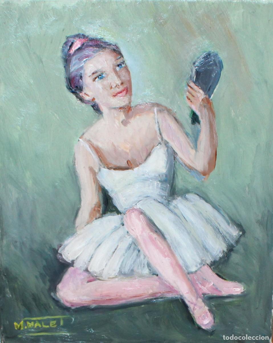 Arte: MERCEDES MALET TRAVY (1918-2014) OLEO SOBRE TELA. BAILARINA CON ESPEJO