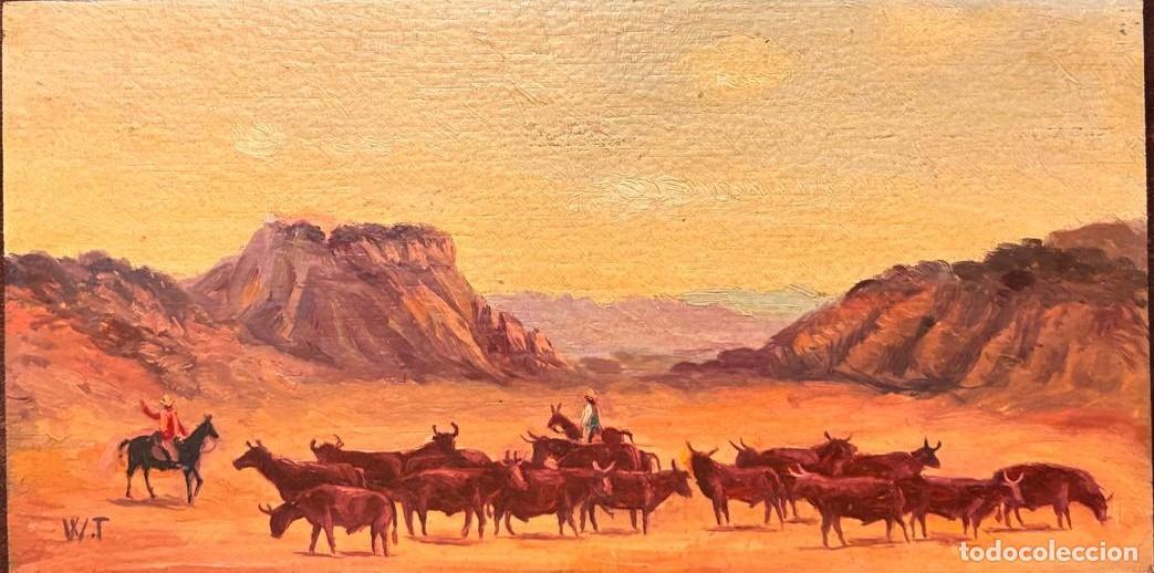 Arte: W.T. Paisaje del Oeste, caballos y ganado