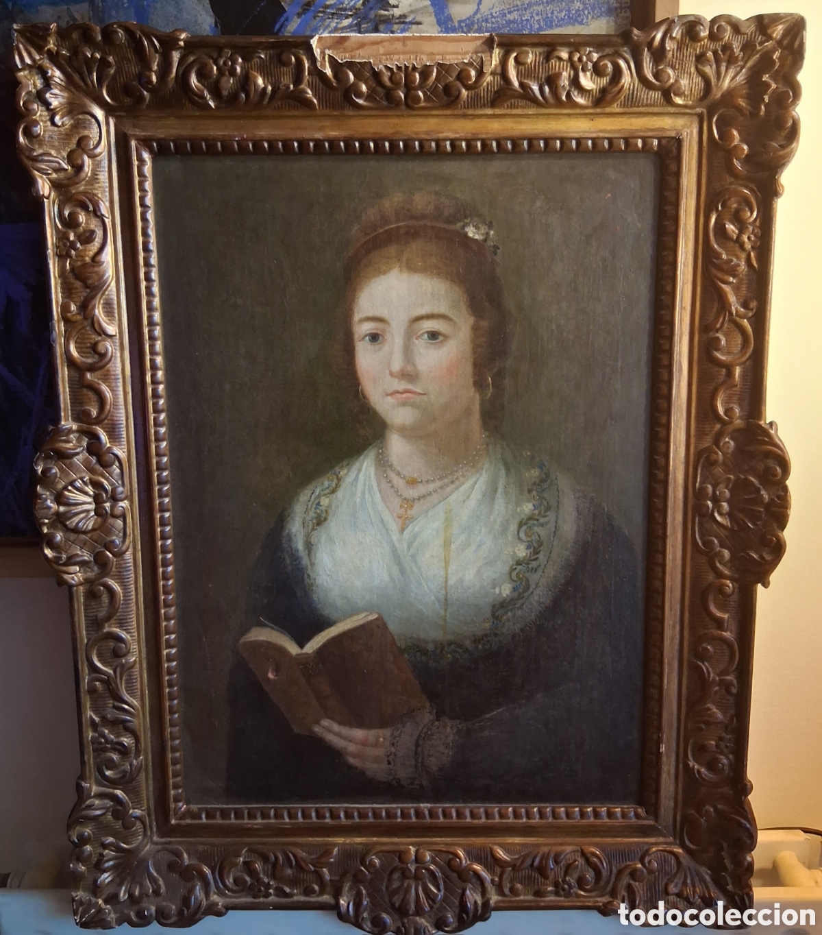 Arte: Escuela Valenciana s.XVIII-XIX &rdquo;Retrato de dama &rdquo; &oacute;leo sobre lienzo (59 x44) 1810-30