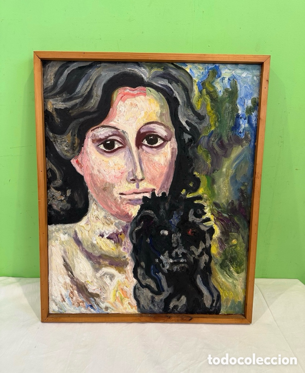 Arte: Guido Sacerdoti &oacute;leo sobre lienzo expresionista retrato femenino Napoli 1975 arte italiano