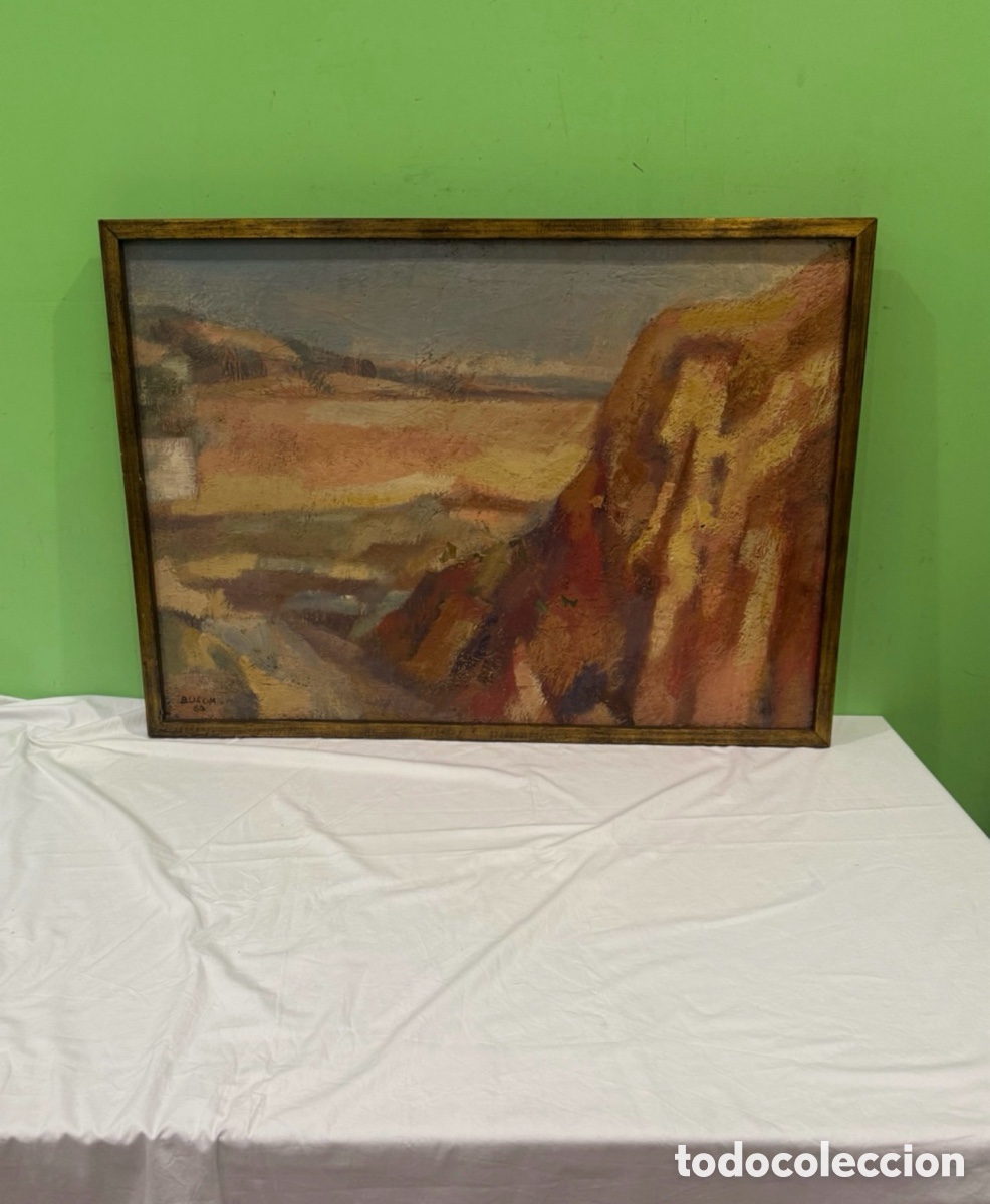 Arte: &Oacute;leo sobre lienzo Sim&oacute; Busom i Grau 1960 paisaje expresionista catal&aacute;n. (95X68 cm).