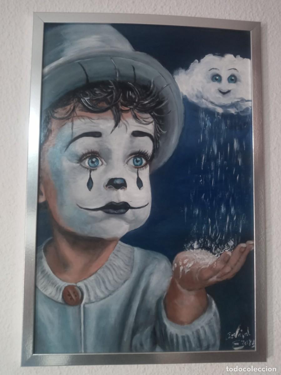 Arte: Cuadro al &oacute;leo de ni&ntilde;o payaso