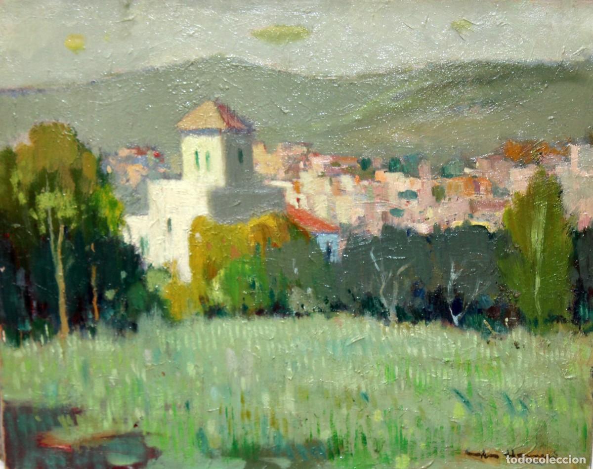 Arte: ANTONI SALA HERRERO (1927-2012) OLEO SOBRE TELA. VISTA DE PUEBLO. 50 X 61 CM.