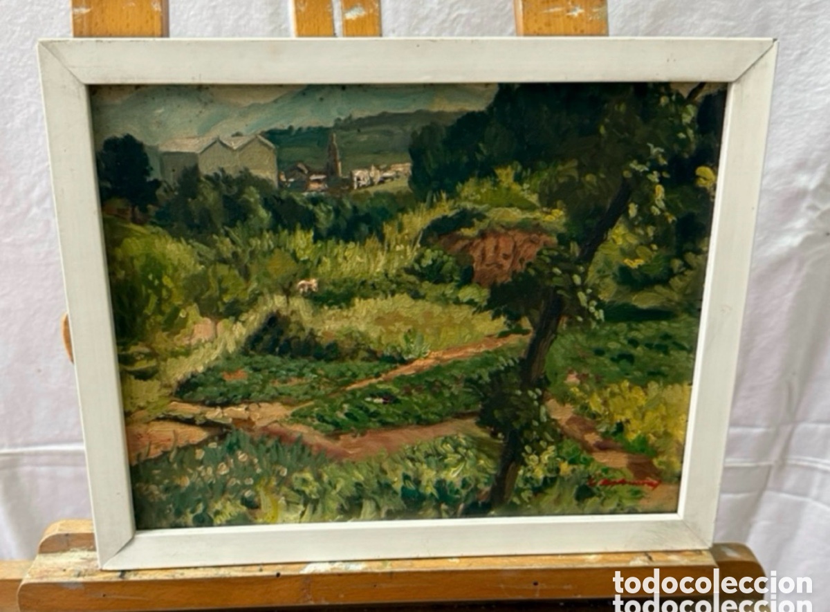 Arte: Pau Casanovas Morral- paisaje Sant Quirze, Hort del Hete - &oacute;leo sobre tabla - firmado.