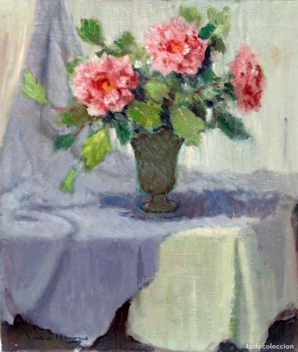 Arte: ANTONI SALA HERRERO (1927-2012) OLEO SOBRE TELA. INTERIOR CON JARRON FLORAL. 61 X 50 CM.